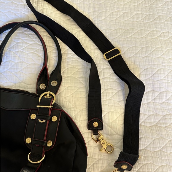 MZ WALLACE Black Nylon Satchel Handbag Leather Trim Dual Handles Gold Hardware - Picture 2 of 5